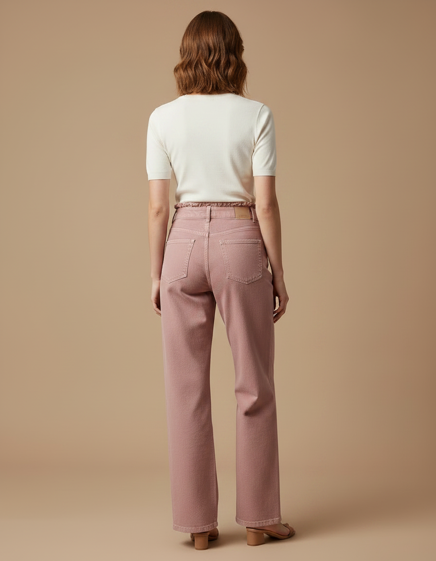 Pantalon Chino Rose Large Décontracté Taille Haute - Jean - vue 2