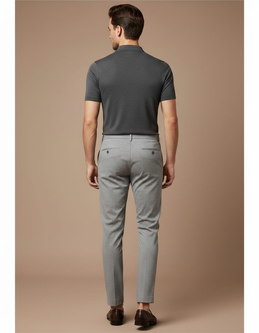 Pantalon Chino Gris Clair Slim Élégant Motif Discret - Gabardine - vue 2