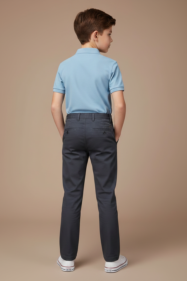 Pantalon Chino Gris Coton Droit Garçon Élégant - Gabardine - vue 2