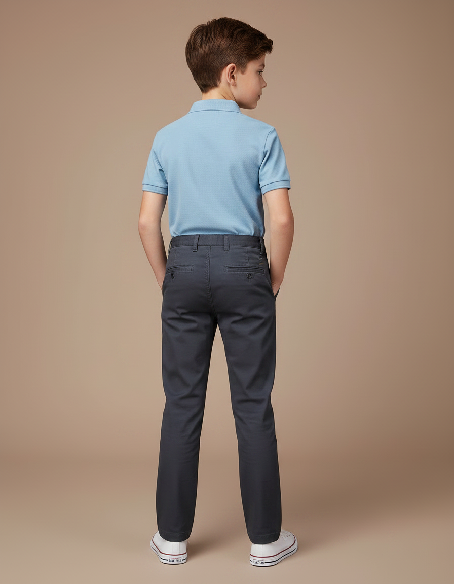 Pantalon Chino Gris Coton Droit Garçon Élégant - Gabardine - vue 2
