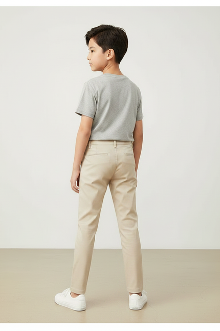 Pantalon Chino Beige Coton Coupe Droite Confortable Enfant - vue 2