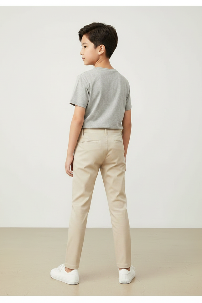 Pantalon Chino Beige Coton Coupe Droite Confortable Enfant - vue 2