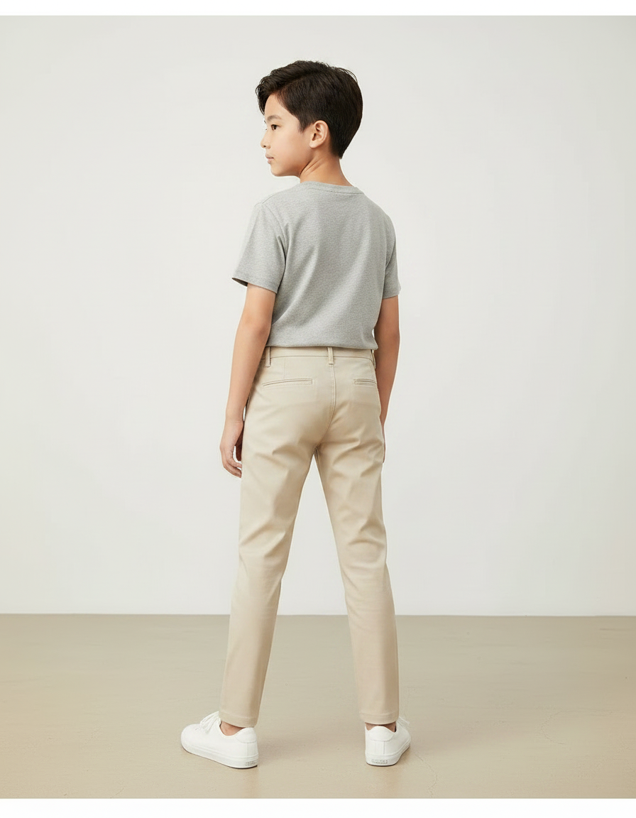 Pantalon Chino Beige Coton Coupe Droite Confortable Enfant - vue 2
