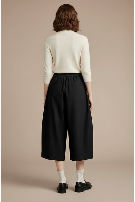 Pantalon Chino Femme Noir Coupe Ample Coton - Toile - vue 2