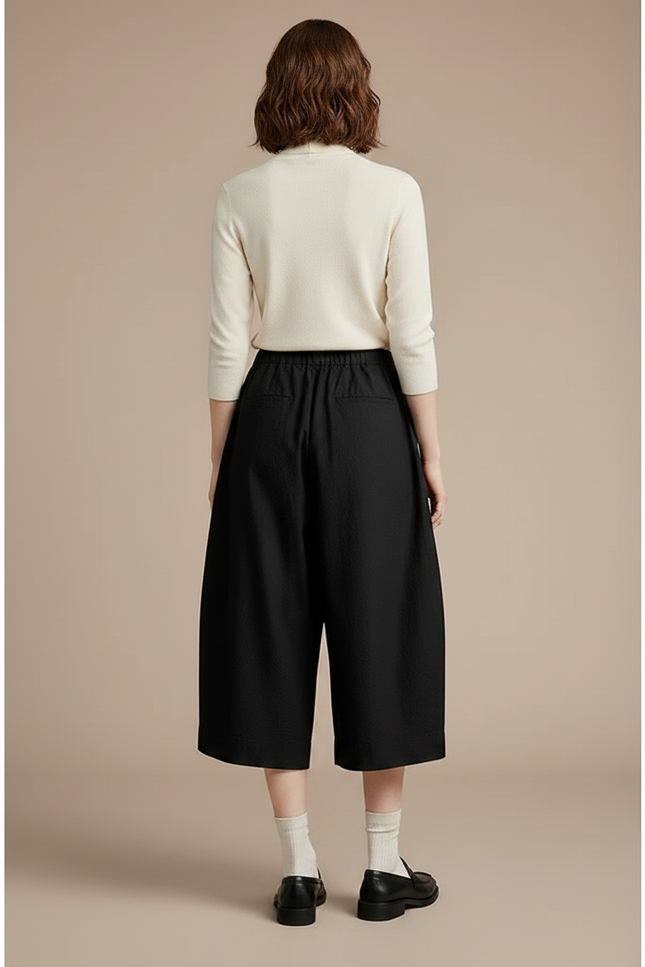 Pantalon Chino Femme Noir Coupe Ample Coton - Toile - vue 2