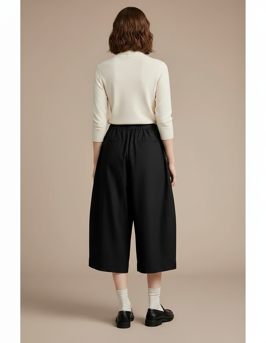 Pantalon Chino Femme Noir Coupe Ample Coton - Toile - vue 2