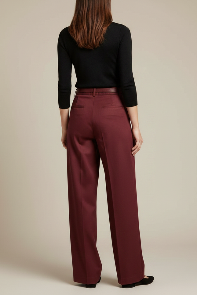 Pantalon Chino Bordeaux Ample Taille Haute Femme - Gabardine - vue 2