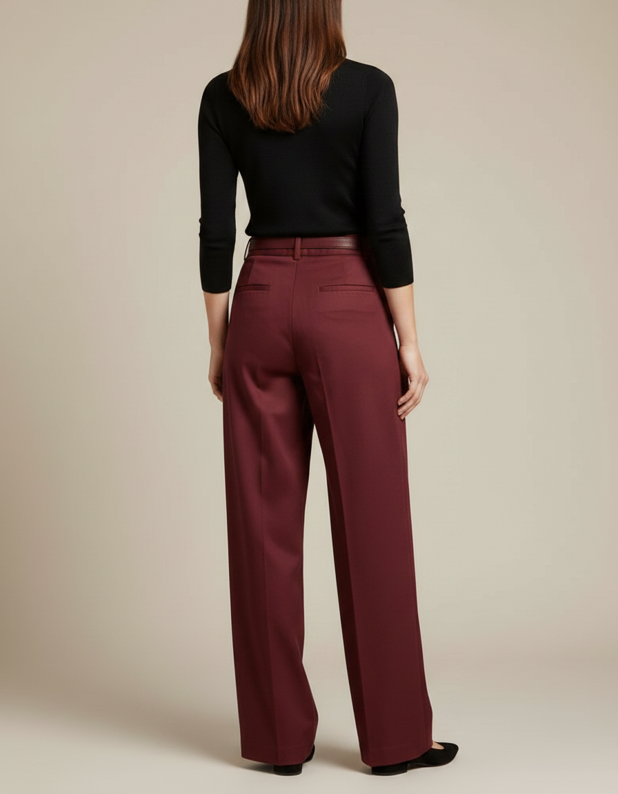 Pantalon Chino Bordeaux Ample Taille Haute Femme - Gabardine - vue 2