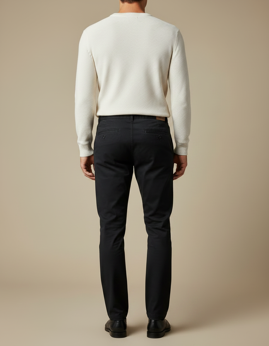 Pantalon Chino Noir Coton Slim Homme Élégant - vue 2