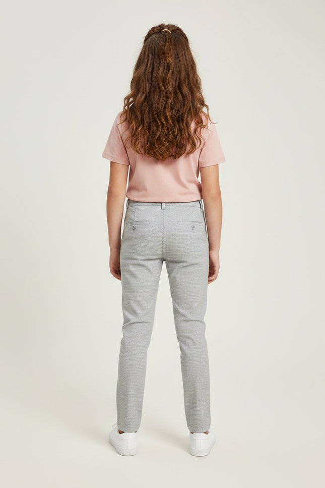 Pantalon Chino Gris Coton Ajusté Fille Décontracté - vue 2