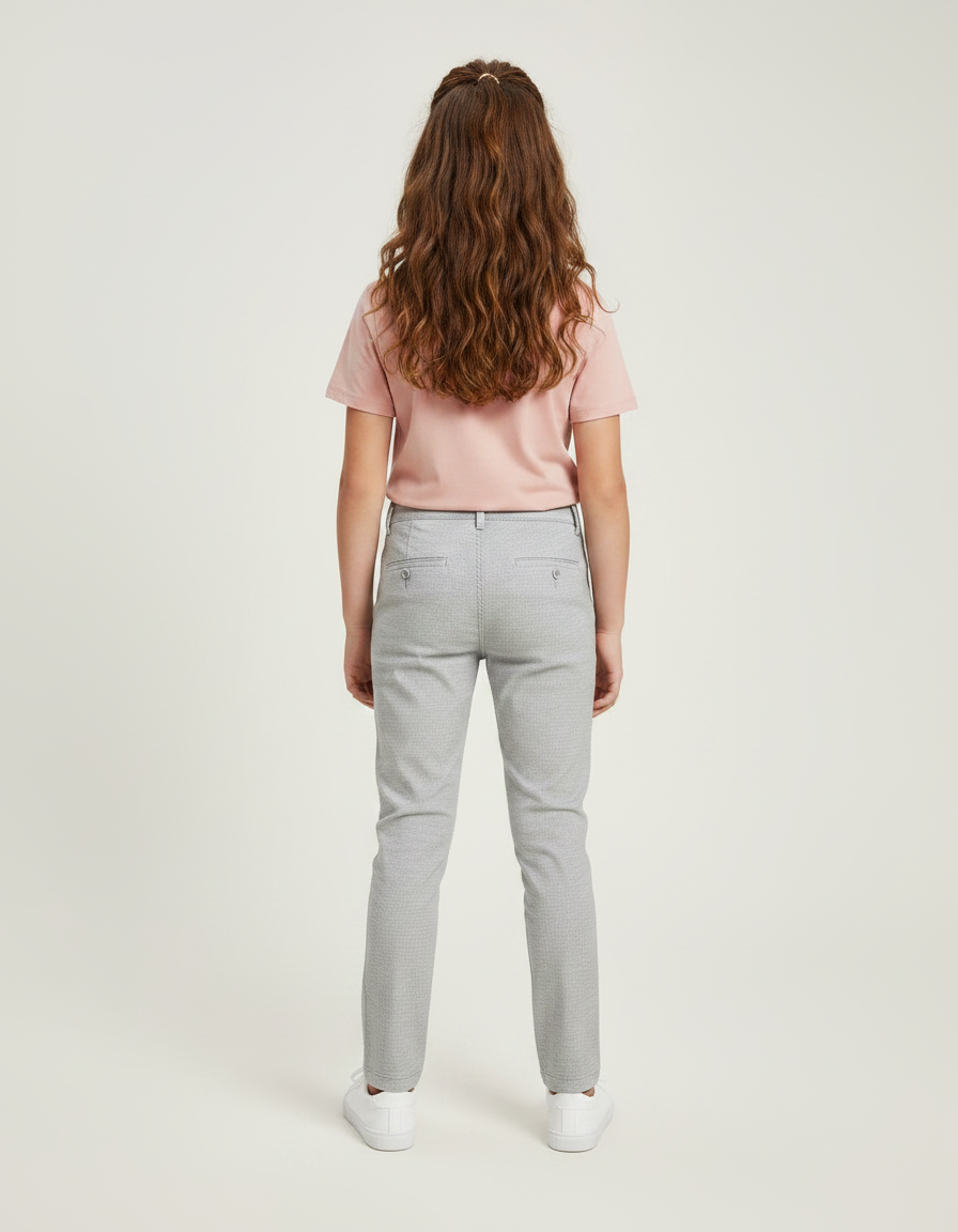 Pantalon Chino Gris Coton Ajusté Fille Décontracté - vue 2