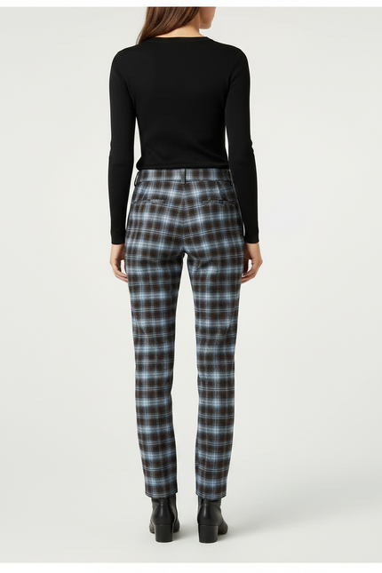 Pantalon Chino Carreaux Marron Bleu Décontracté Femme - Multicolore Tweed - vue 2