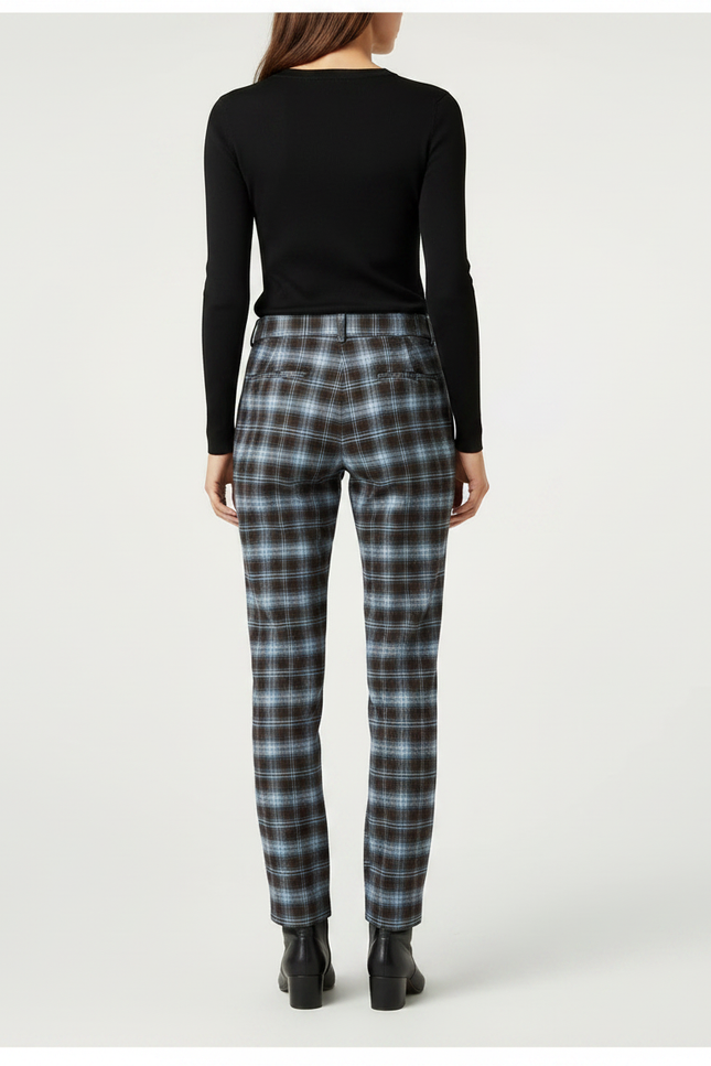 Pantalon Chino Carreaux Marron Bleu Décontracté Femme - Multicolore Tweed - vue 2