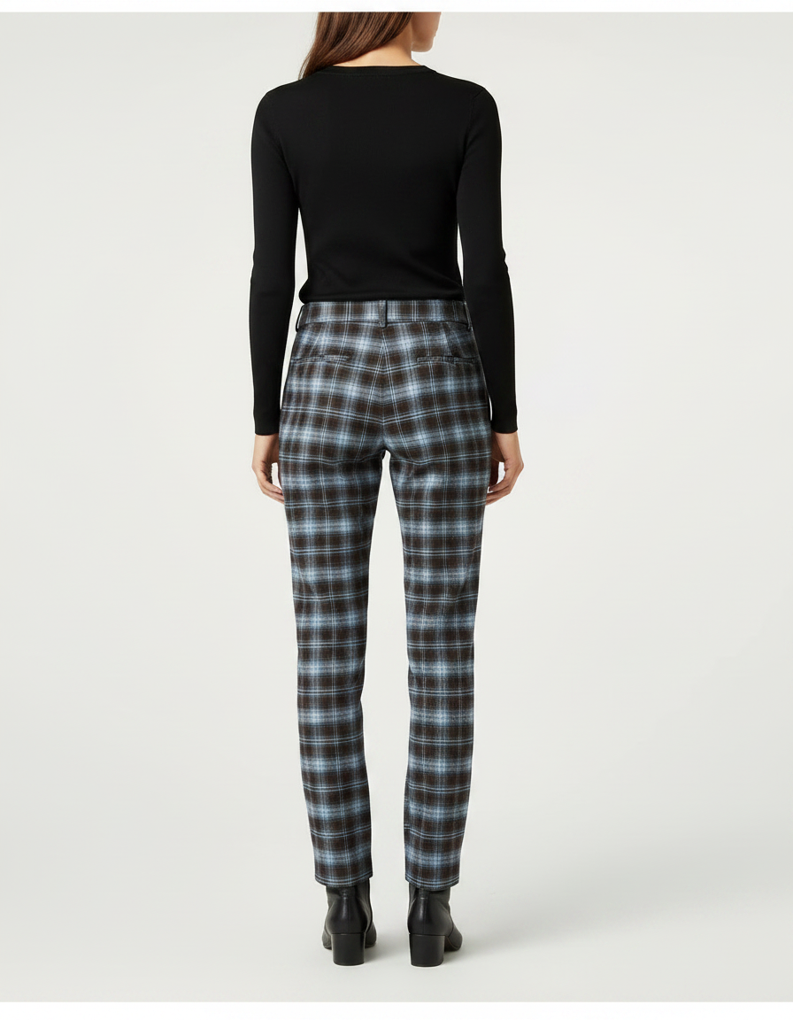 Pantalon Chino Carreaux Marron Bleu Décontracté Femme - Multicolore Tweed - vue 2