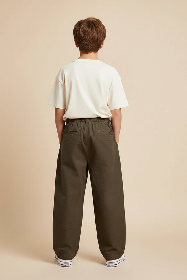 Pantalon Chino Vert Olive Ample Décontracté Coton Enfant - Kaki - vue 2