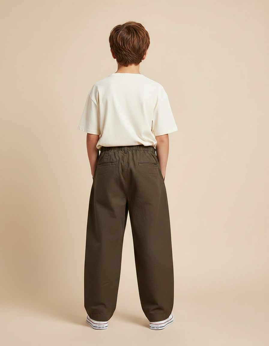 Pantalon Chino Vert Olive Ample Décontracté Coton Enfant - Kaki - vue 2