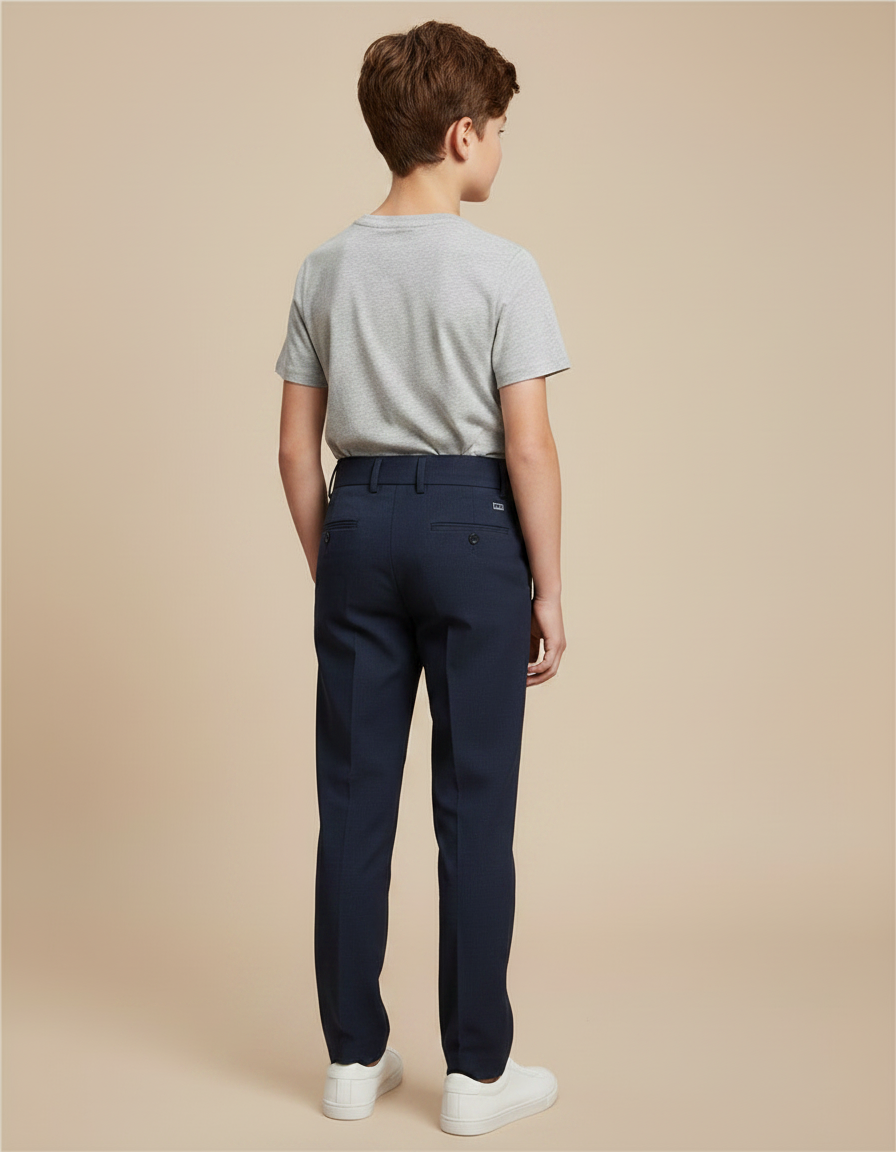 Pantalon Chino Bleu Marine Plissé Élégant Enfant - Gabardine - vue 2