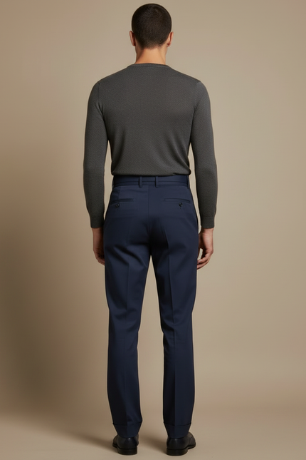 Pantalon Chino Bleu Marine Plissé Élégant Homme - Gabardine - vue 2