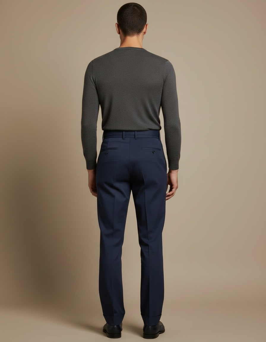 Pantalon Chino Bleu Marine Plissé Élégant Homme - Gabardine - vue 2