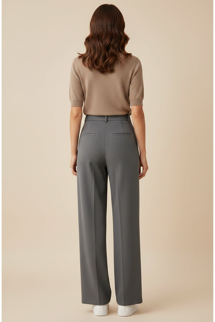 Pantalon Chino Gris Fluide Ample Élégant Femme - Polyester - vue 2