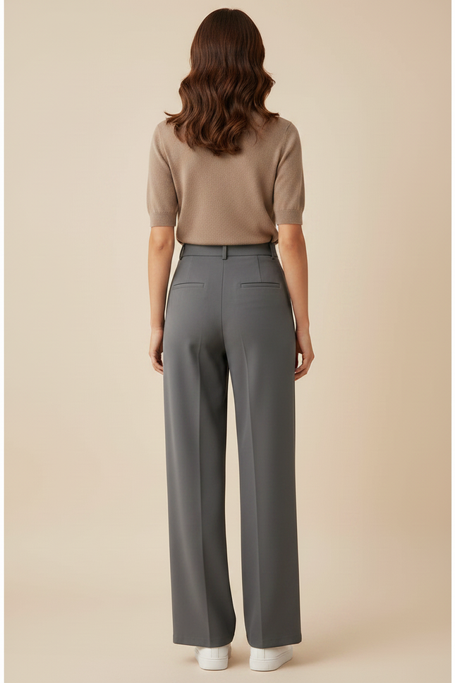 Pantalon Chino Gris Fluide Ample Élégant Femme - Polyester - vue 2