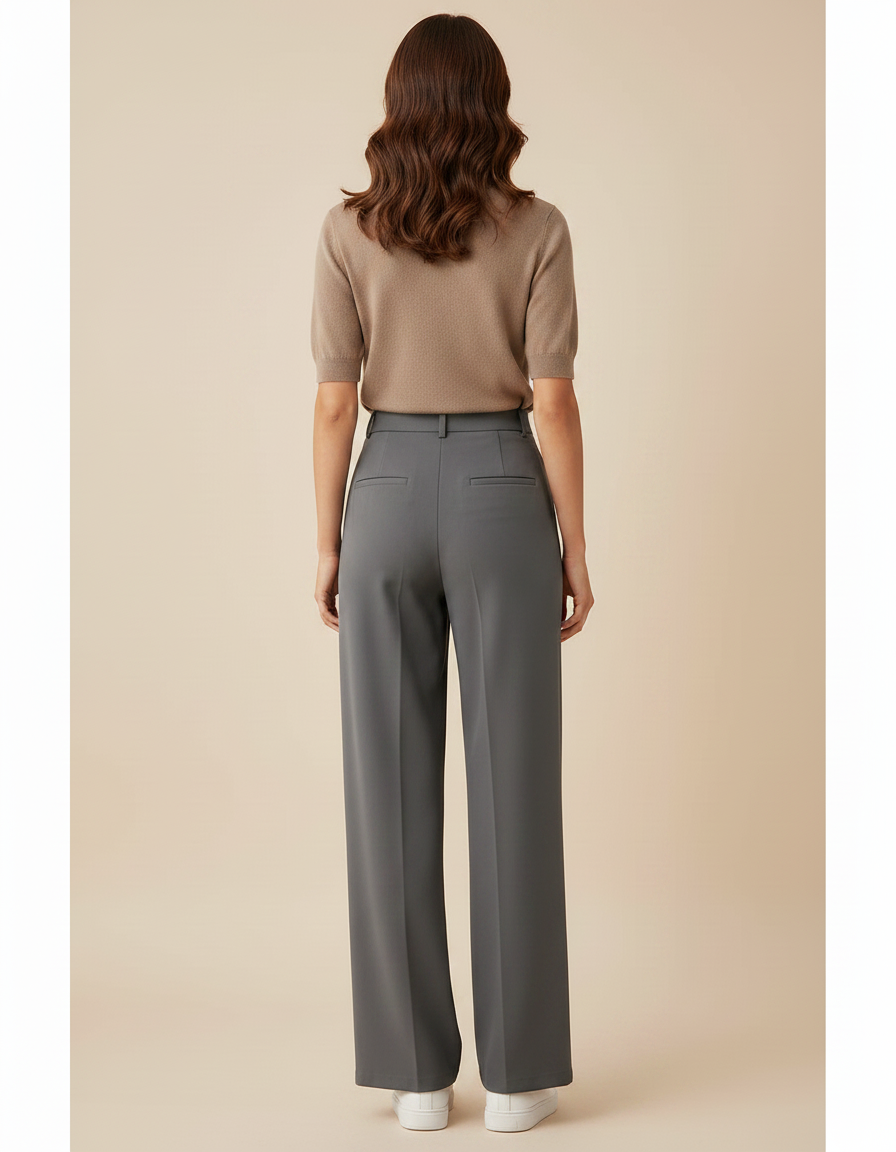 Pantalon Chino Gris Fluide Ample Élégant Femme - Polyester - vue 2