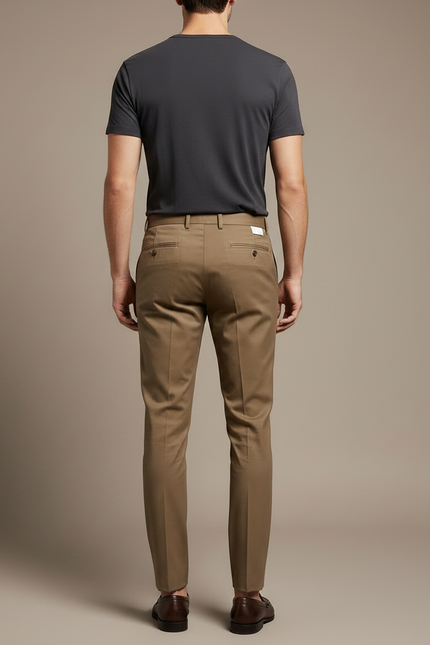 Pantalon Chino Marron Coupe Droite Élégant Homme - Gabardine - vue 2