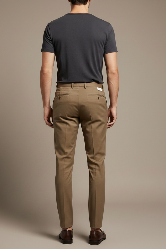 Pantalon Chino Marron Coupe Droite Élégant Homme - Gabardine - vue 2