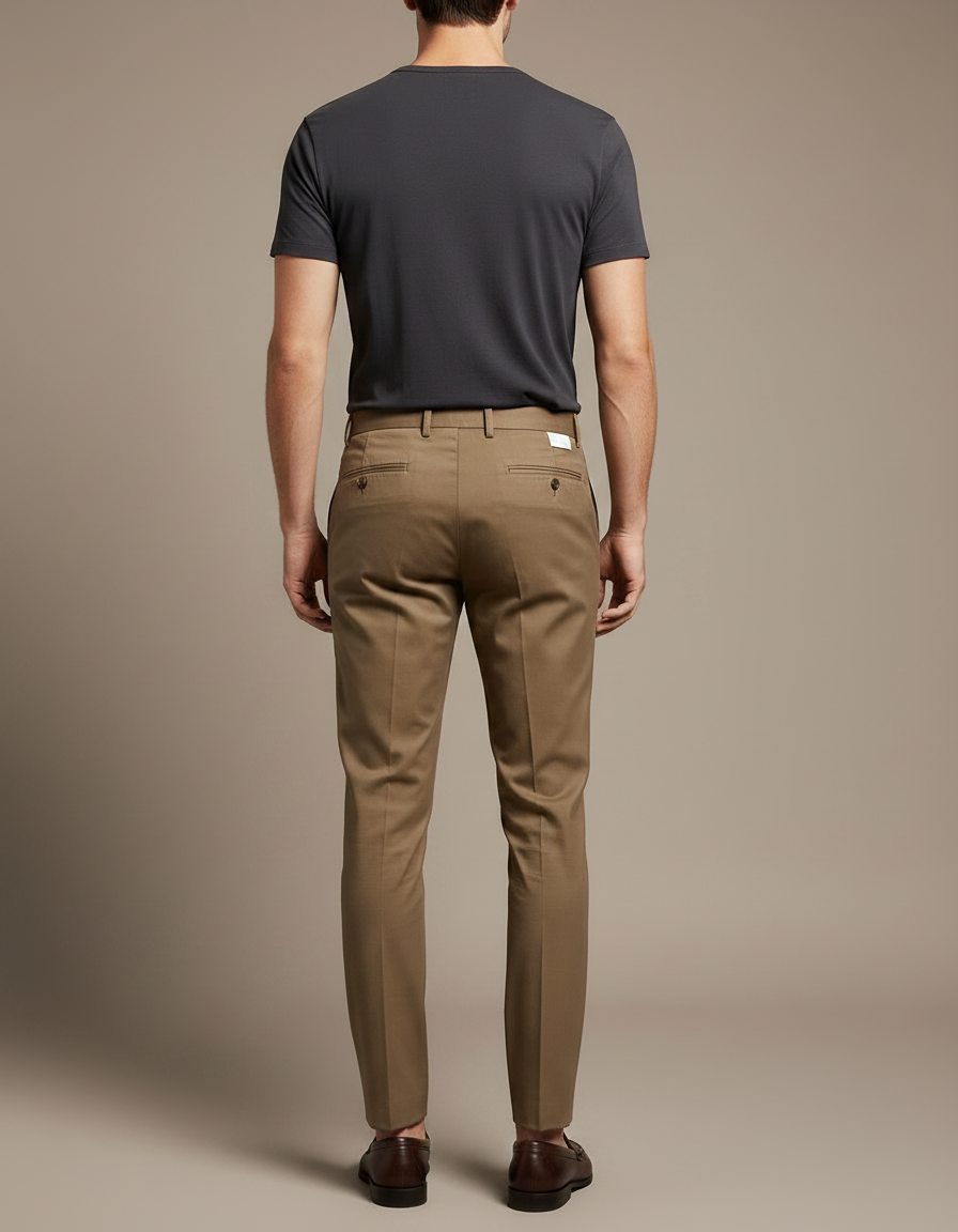 Pantalon Chino Marron Coupe Droite Élégant Homme - Gabardine - vue 2