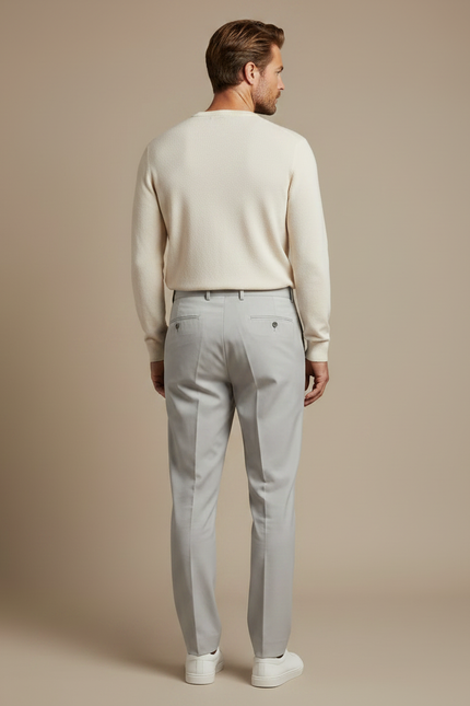 Pantalon Chino Gris Clair Plissé Élégant Homme - Polyester - vue 2