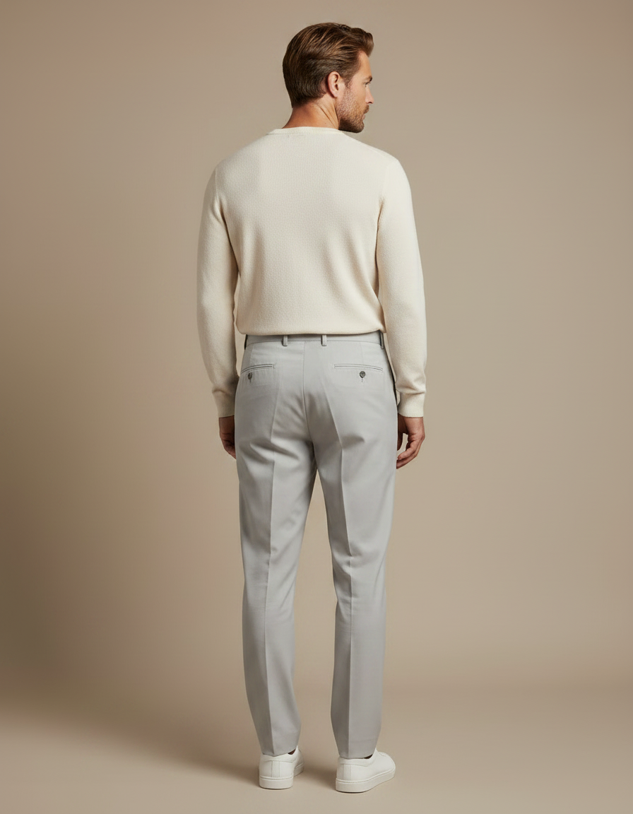 Pantalon Chino Gris Clair Plissé Élégant Homme - Polyester - vue 2