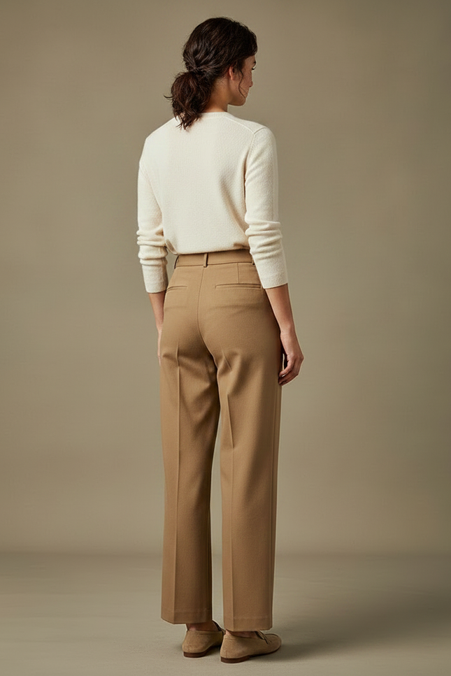 Pantalon Chino Camel Taille Haute Ample Élégant - Gabardine - vue 2