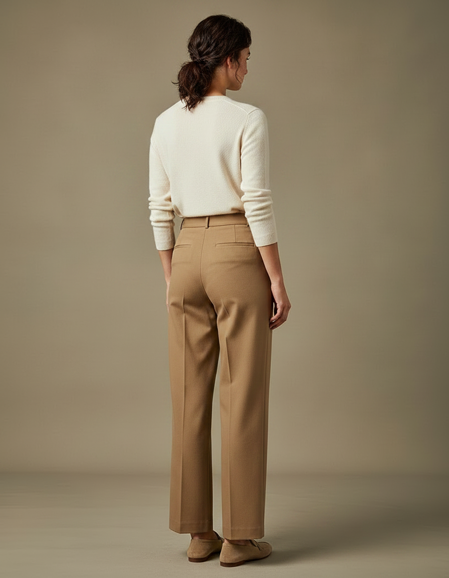 Pantalon Chino Camel Taille Haute Ample Élégant - Gabardine - vue 2