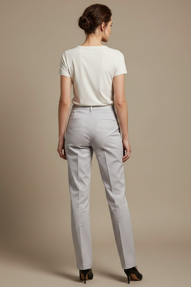 Pantalon Chino Gris Clair Droit Élégant Femme Classique - Polyester - vue 2