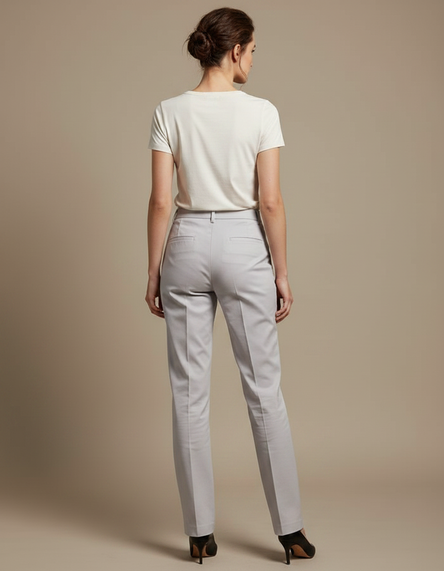 Pantalon Chino Gris Clair Droit Élégant Femme Classique - Polyester - vue 2