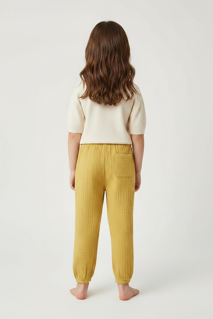 Pantalon Chino Jaune Ample Texturé Enfant Décontracté - Coton - vue 2