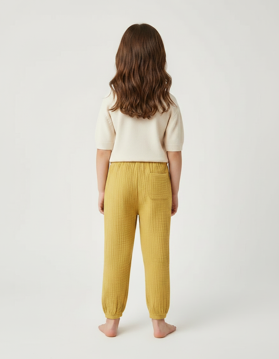 Pantalon Chino Jaune Ample Texturé Enfant Décontracté - Coton - vue 2