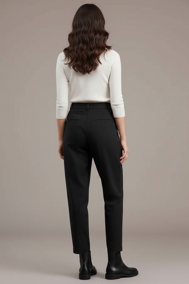 Pantalon Chino Noir Plissé Taille Haute Femme Fluide - Gabardine - vue 2