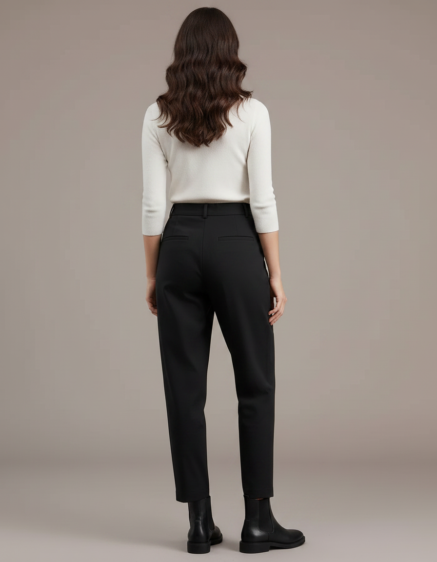 Pantalon Chino Noir Plissé Taille Haute Femme Fluide - Gabardine - vue 2