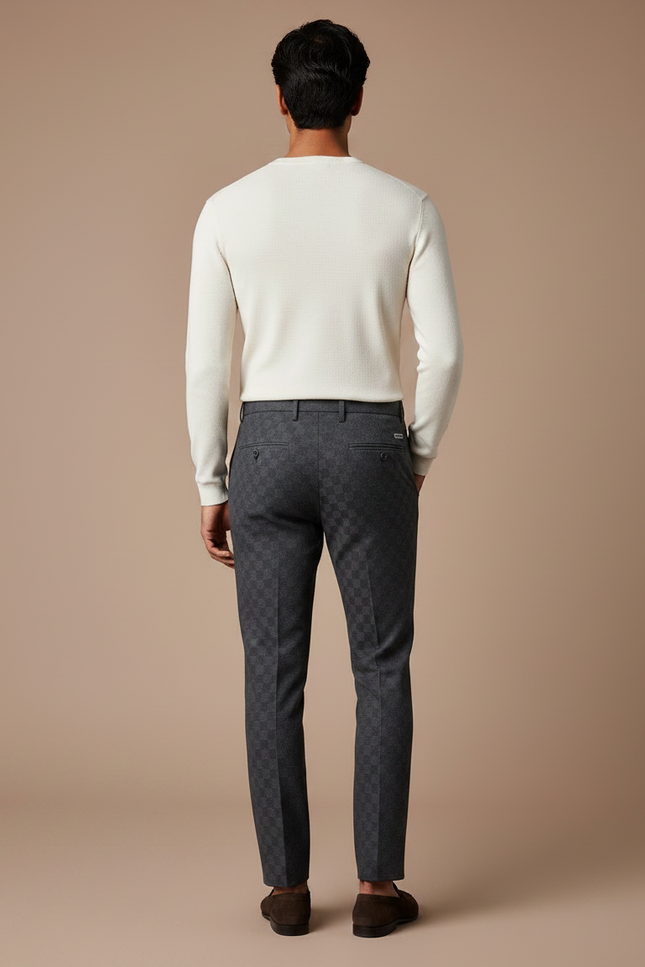 Pantalon Chino Gris Carreaux Élégant Slim Homme - Laine - vue 2
