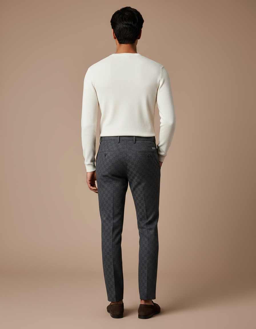 Pantalon Chino Gris Carreaux Élégant Slim Homme - Laine - vue 2