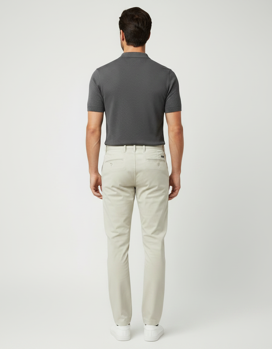 Pantalon Chino Beige Coton Slim Décontracté Élégant - vue 2