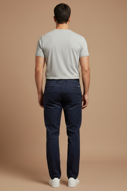 Pantalon Chino Bleu Marine Coton Droit Élégant Homme - vue 2