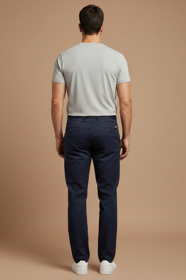 Pantalon Chino Bleu Marine Coton Droit Élégant Homme - vue 2