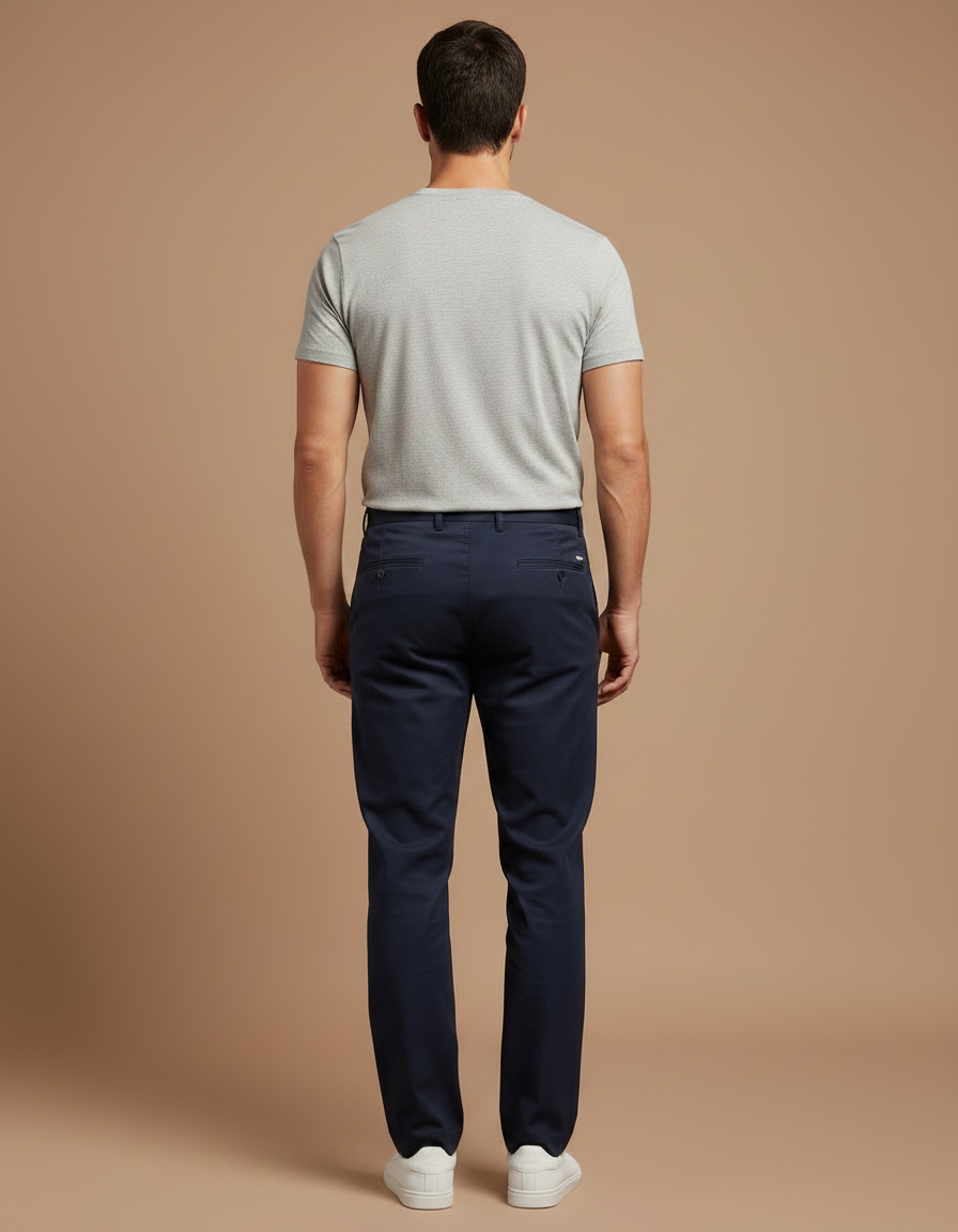 Pantalon Chino Bleu Marine Coton Droit Élégant Homme - vue 2