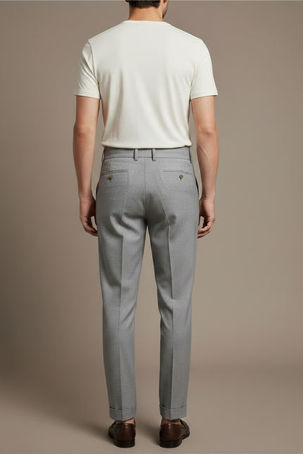 Pantalon Chino Gris Plissé Élégant Slim Homme - Gabardine - vue 2
