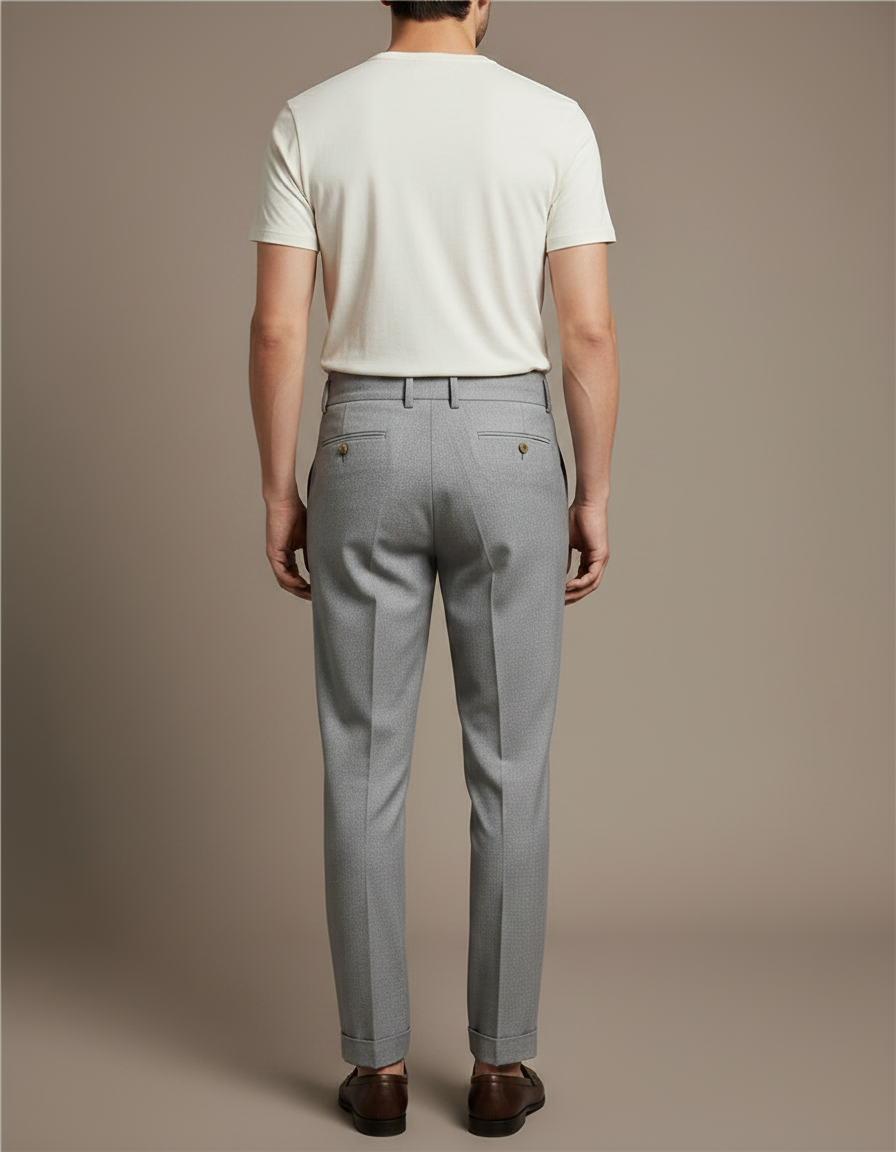 Pantalon Chino Gris Plissé Élégant Slim Homme - Gabardine - vue 2