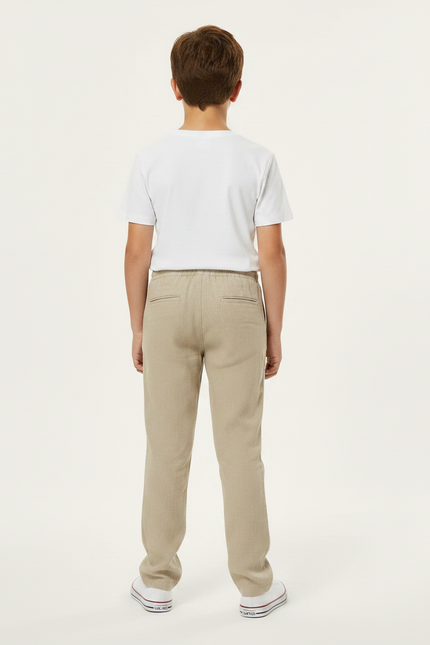 Pantalon Chino Beige Lin Cordon Décontracté Garçon - vue 2