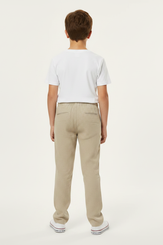 Pantalon Chino Beige Lin Cordon Décontracté Garçon - vue 2
