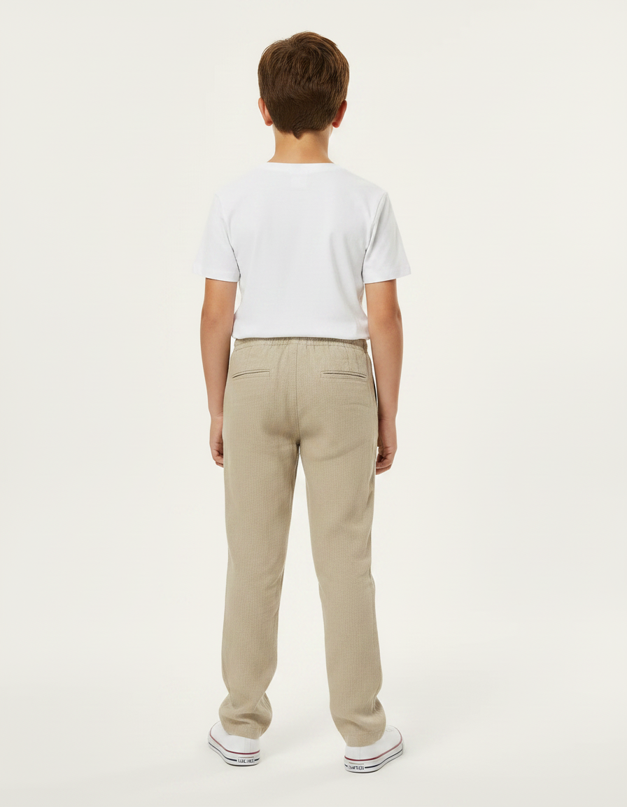 Pantalon Chino Beige Lin Cordon Décontracté Garçon - vue 2